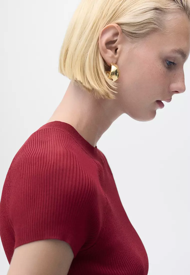 Ribbed-Knit Short-Sleeved Sweater