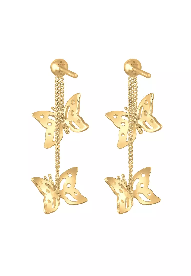 Anting Perhiasan Perak 925 Wanita Butterfly Trend Nature Gold Plated Embellished with Crystal by Swarovski®