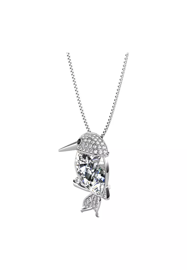 2 ways Pendant & Brooch Bird Feathered Friend WG - Kalung & Bros Crystal Premium Luvea Collection