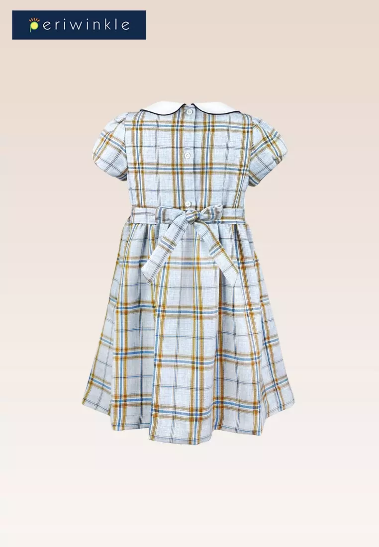 Nelia Girls Lt. Blue Picture Smocked Checkered Dress