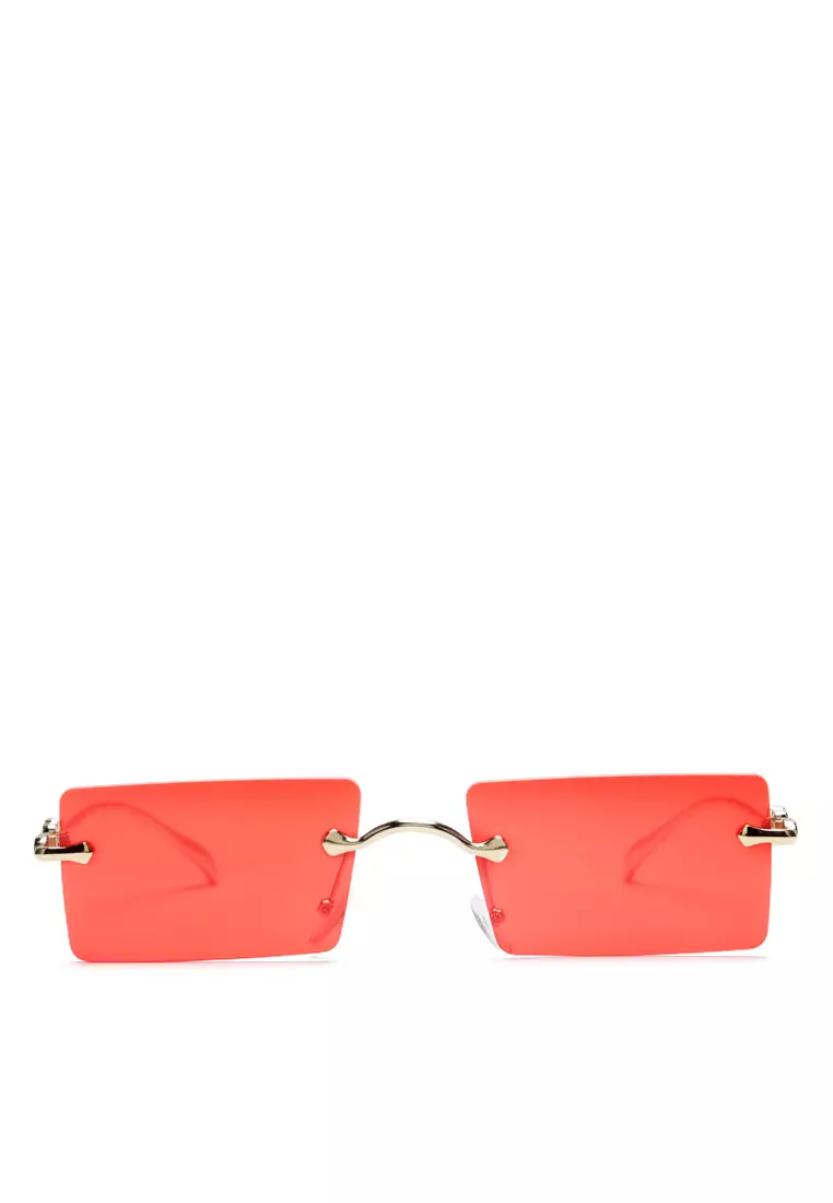 Red best sale rimless sunglasses