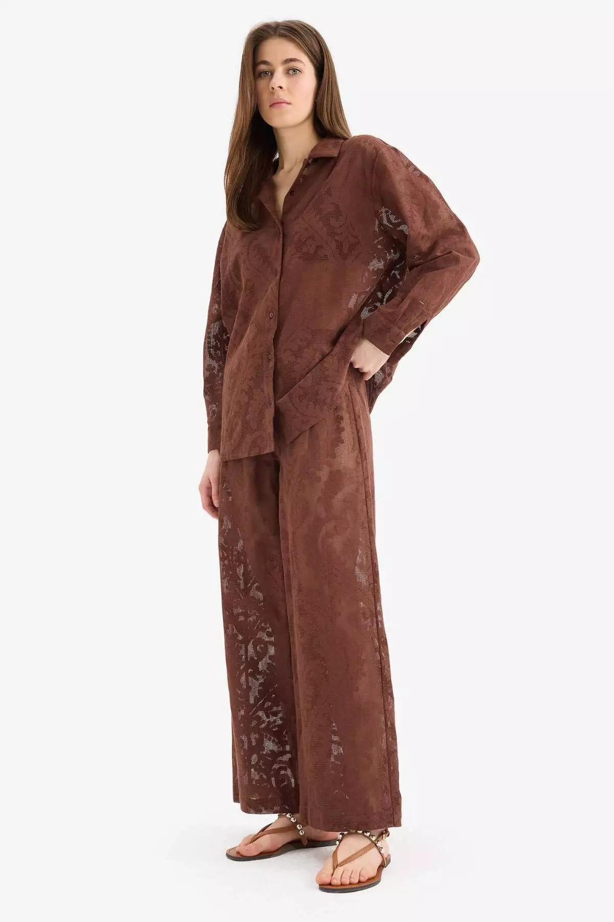 Lace Flexible Waist White Beach Pants-Fall in Love D9767Ax25Sm