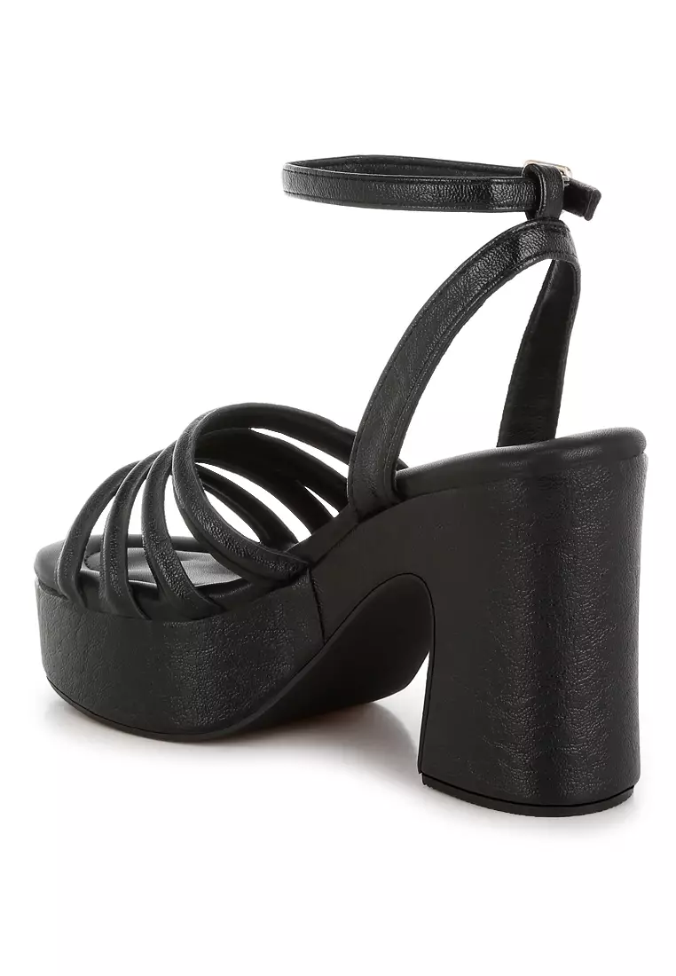 Strappy High Platform Sandals in Black