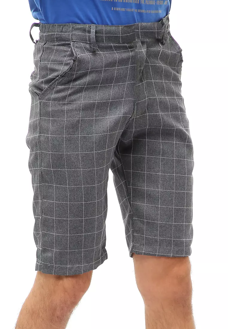 Rishham Short Pants Celana Pendek Pria Tartan Kotak Material Wool ORIGINAL - Gray