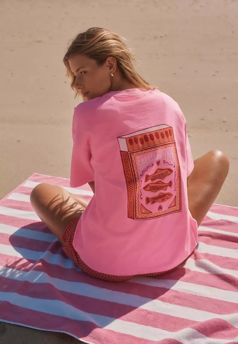 Oversized Sardine Matchbox Graphic Short Sleeve Crew Neck 100% Cotton T-Shirt