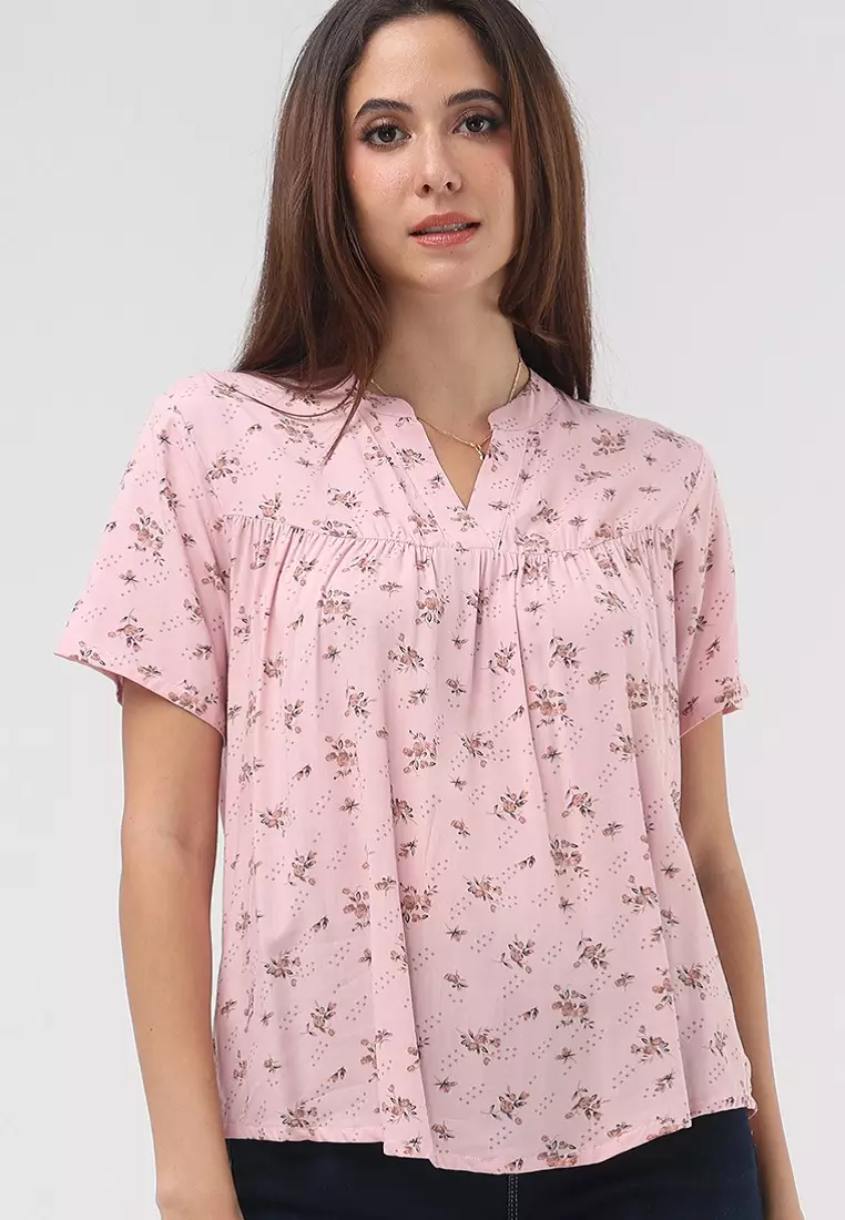 Woven Printed Rayon Short Sleeve Blouse