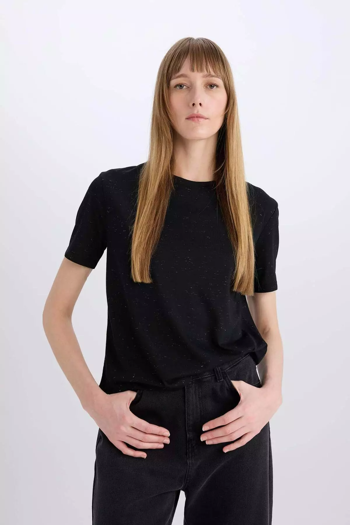 Relax Fit Crew Neck Silvery Fabric Short Sleeve T-Shirt C1662Ax25Sp