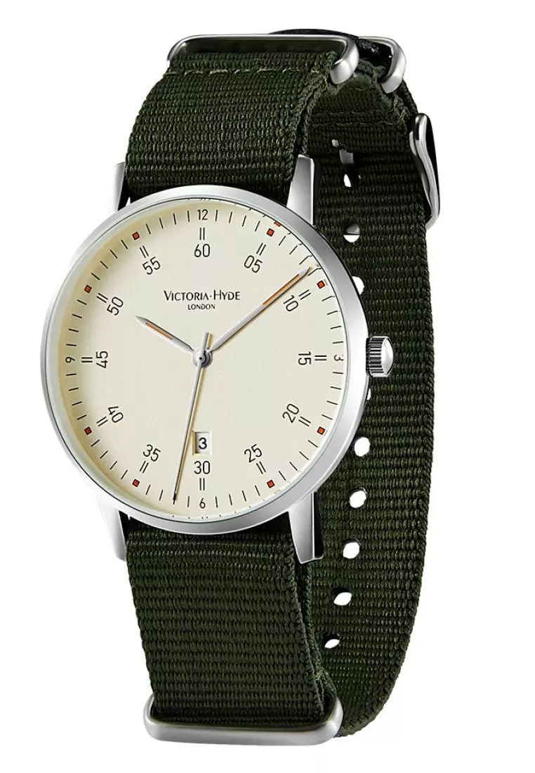 Men's Casual Watch φ39mm Round Dial Nylon Strap Bauhaus Style Calendar Function Waterproof Watch Orton-Dark Green