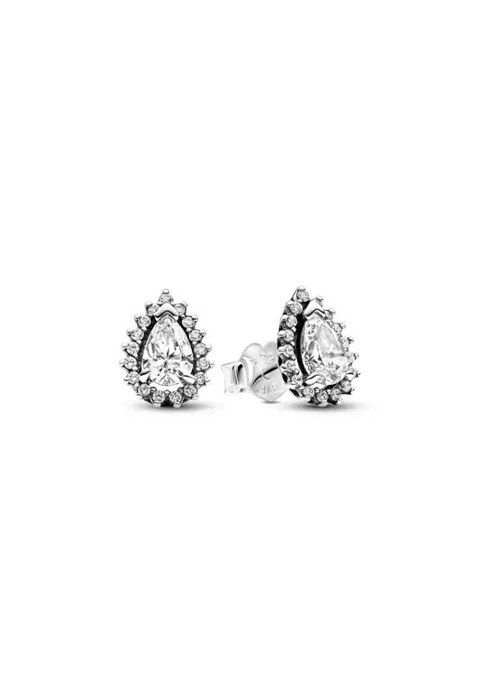 Sparkling Pear Halo Stud Earrings