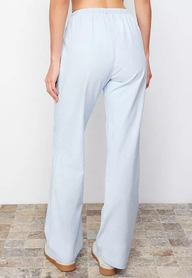 Elastic Waist High Waist Wide Leg Jeans