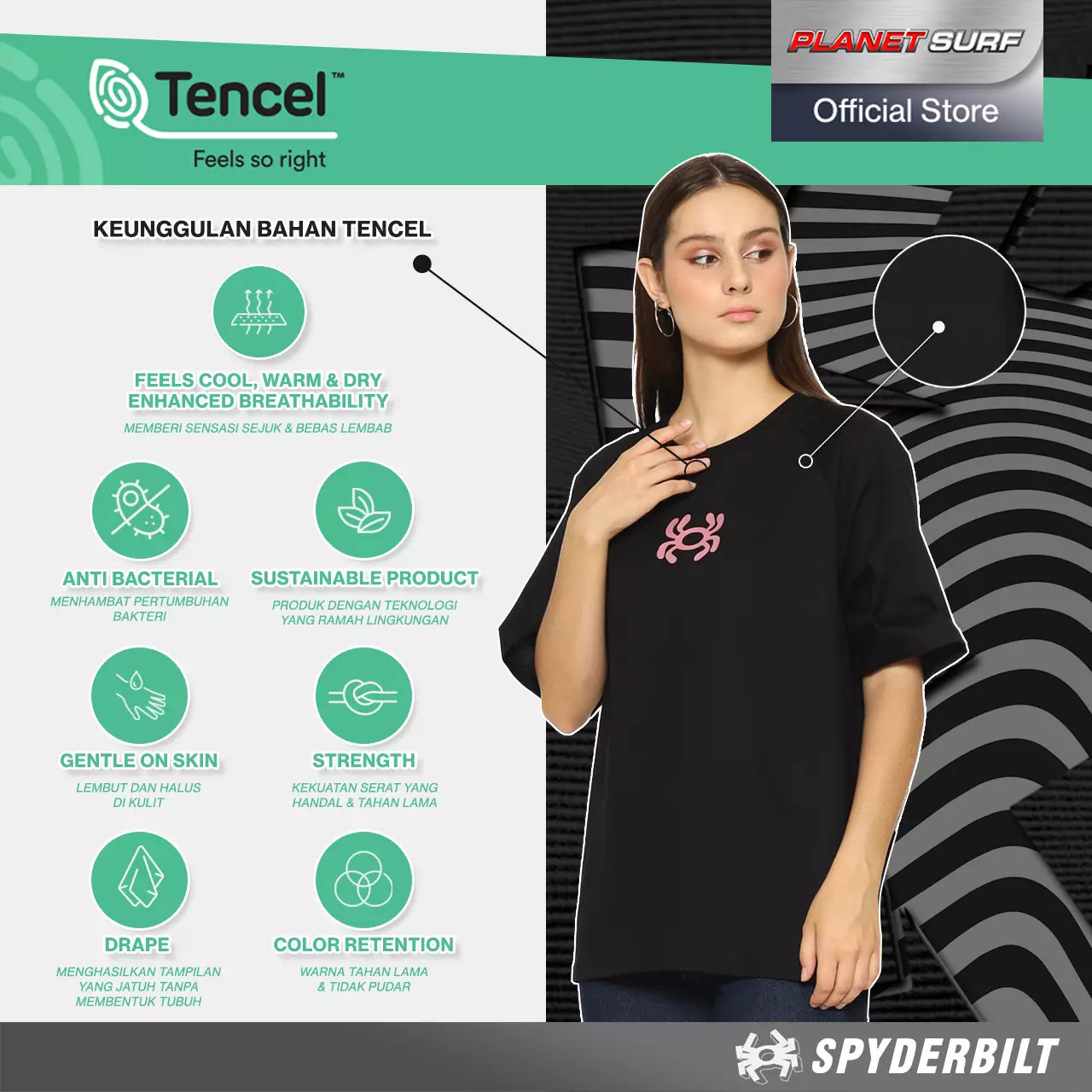 Spyderbilt Kaos Lengan Pendek Wanita Adela Oversize Print Pnk Planet Surf