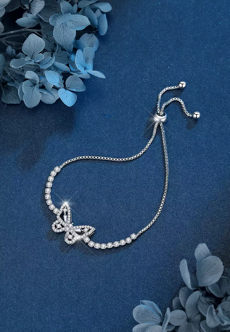 Gelang Wanita Original B002 Dilapisi Platinum Fashion Berlian Butterfly Style Perhiasan