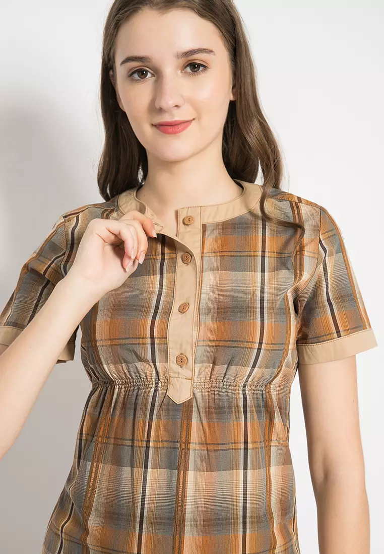 LGS - Kemeja Wanita - Motif Kotak - Coklat - LLSH.380.SL760.477.7C
