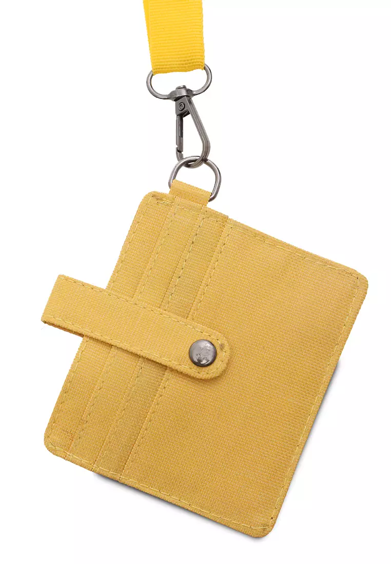 Hanging Neck Dompet Kartu 4 Slot Free Tali Gantung Motif Polos Holder Wallet Unisex - Kuning