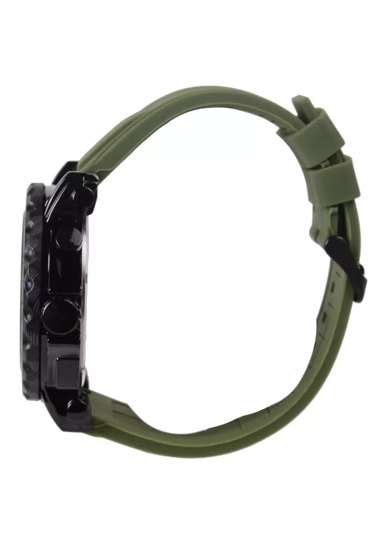 Viral Jam Tangan Analog Pria - Black Case Green Rubber Strap - VR034