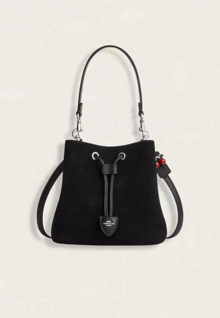 Coach Rowan Bucket Bag With Cherry Charm Silver Black