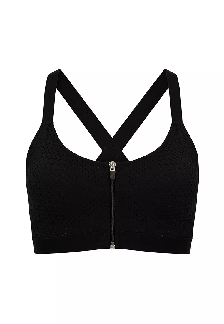 white zip front sports bra