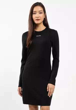 knee length dresses for ladies Women's Black, Long-Sleeve Form-Fitted Dress Shirt main image 1