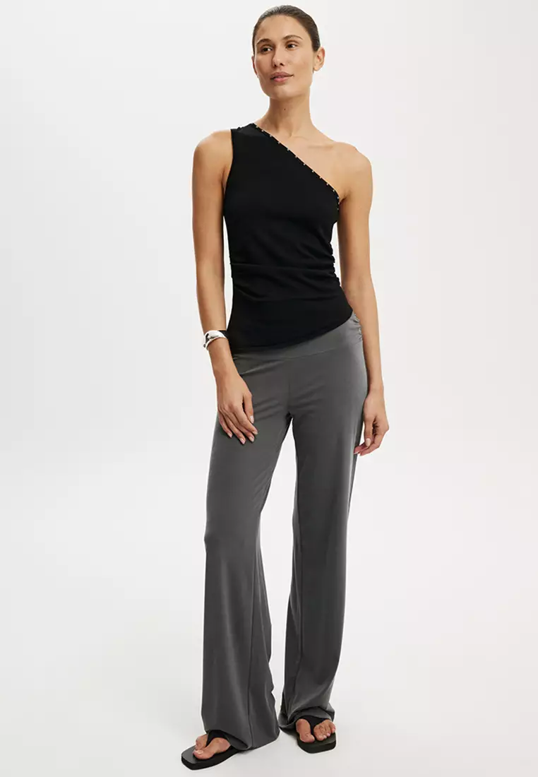 Stud Trim Asymmetrical Knit Top