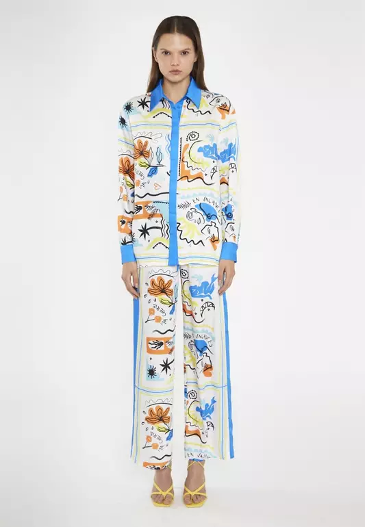 Blue Scarf Print Oversized Shirt