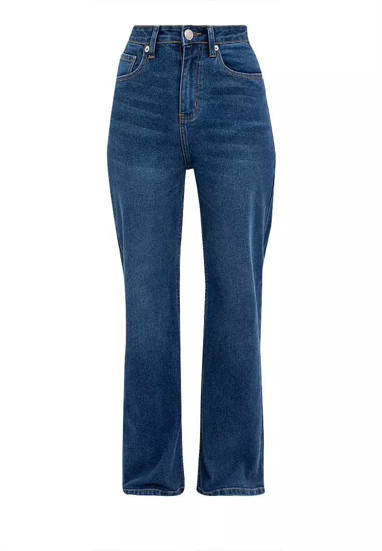 Ladies Wide Leg Denim Jeans Medium Blue