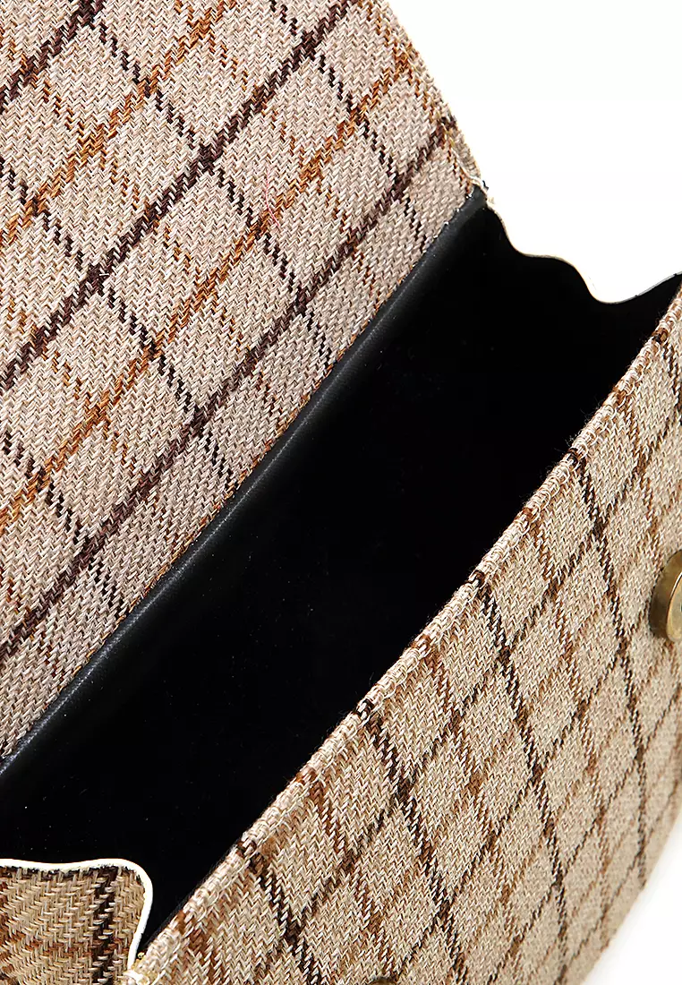 Werlyn Tas Selempang Wanita Tartan Casual Large Storage Material Canvas ORIGINAL - Cream