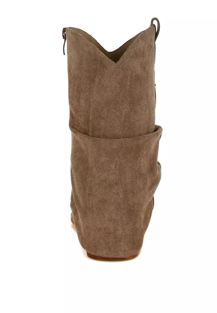 Sepatu Bot Betis Longgar Warna Taupe