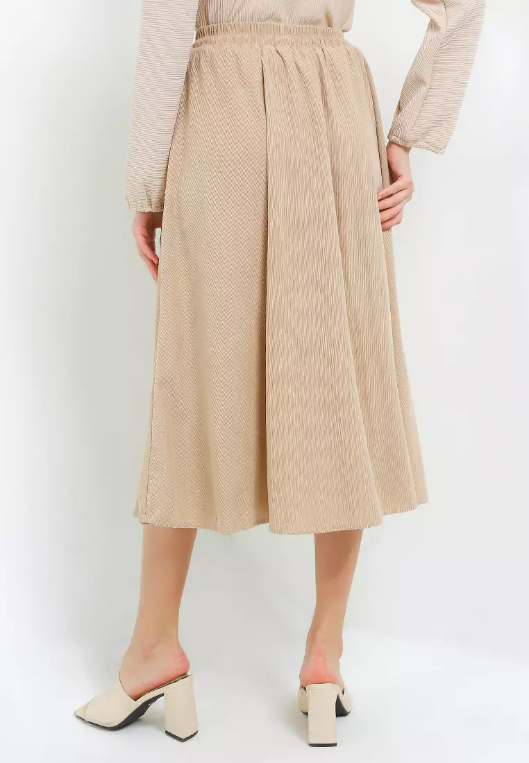Midi Corduroy Skirt W/ Lacing Cord Detail