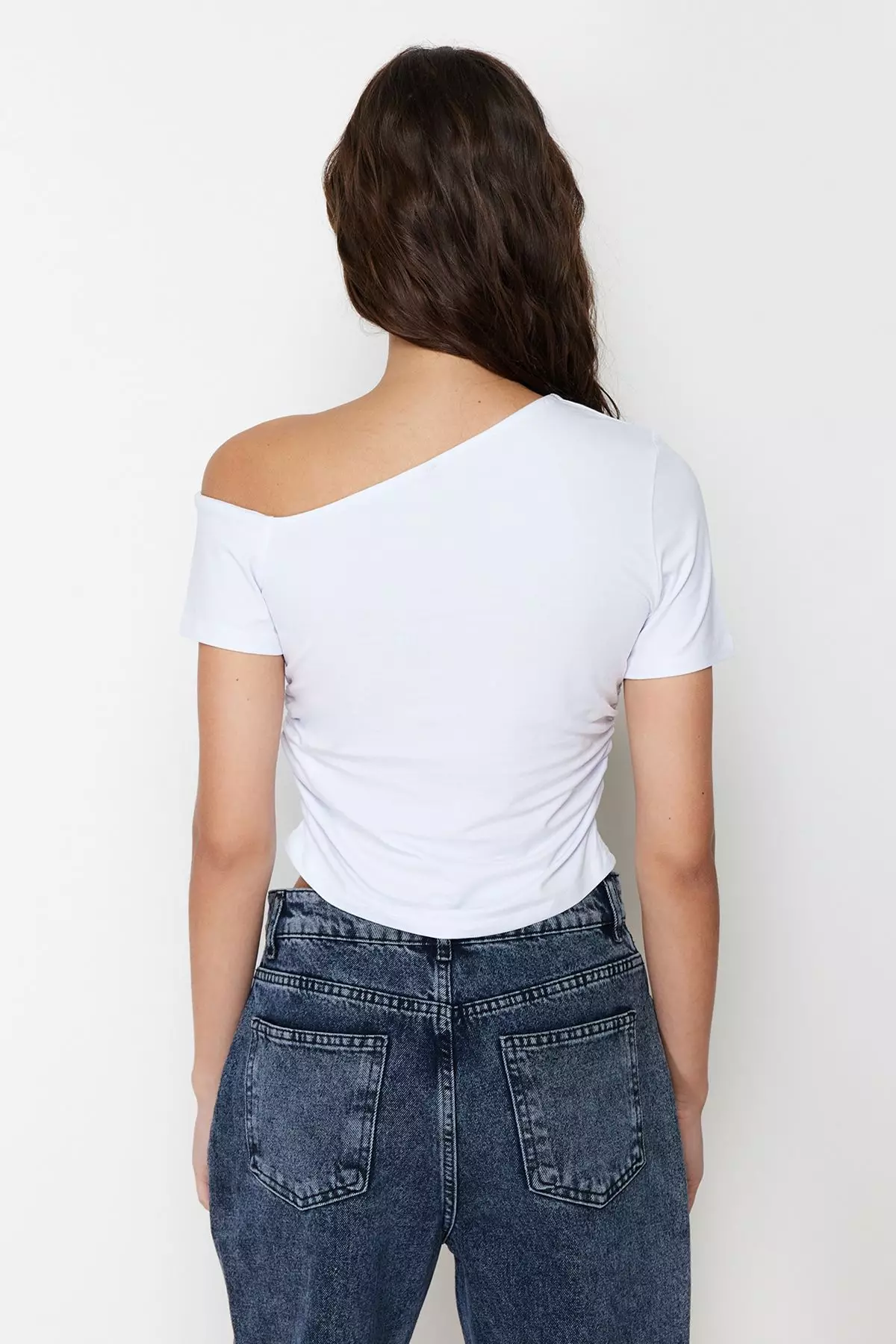 Asymmetrical Ruched Crop Top