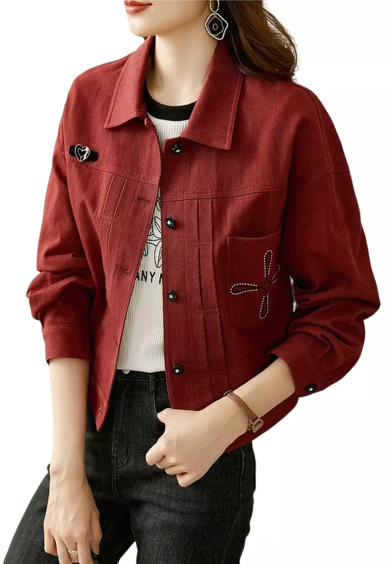 Red denim jacket on sale womens