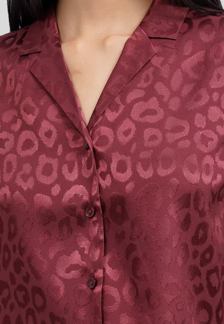 Notch Collar Printed Crop Blouse