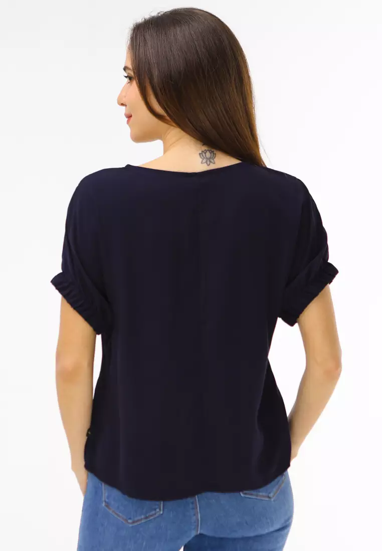Plain Single Bold Twill Short Sleeve Blouse