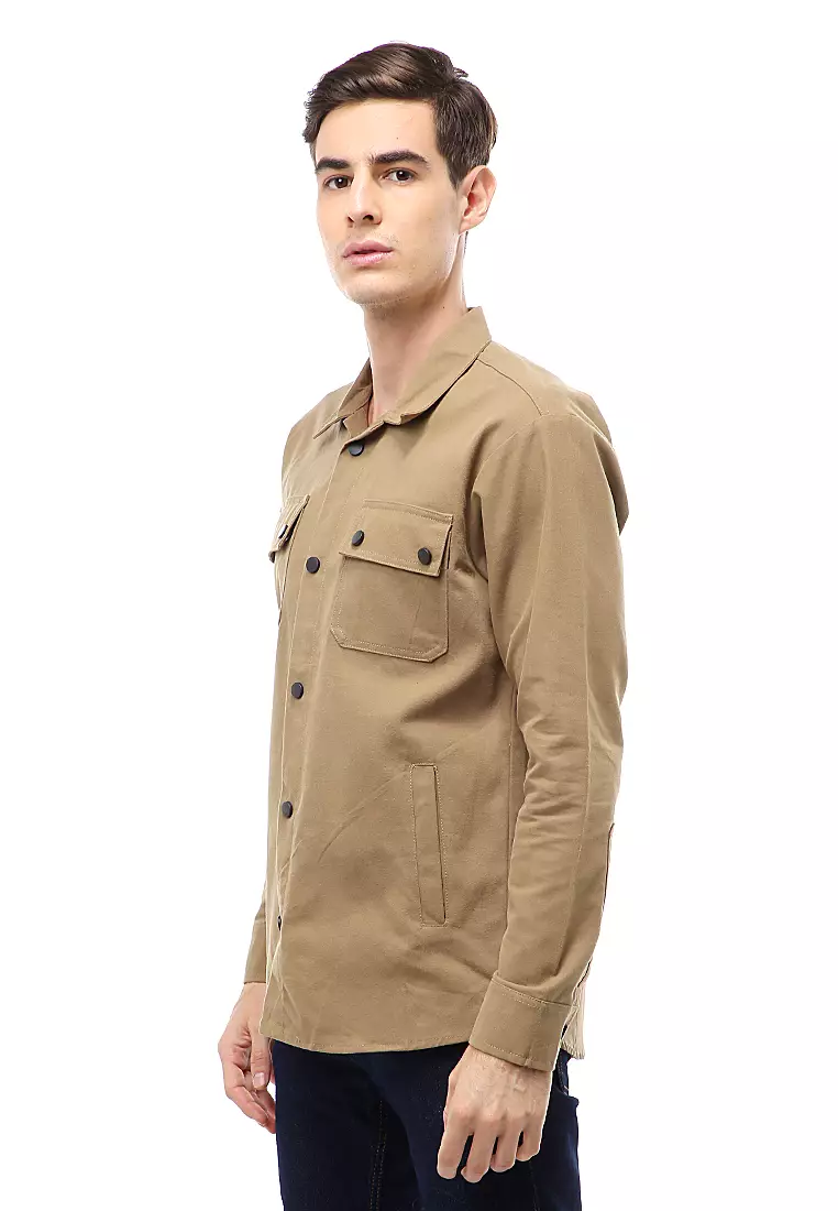 Clover Outerwear Jacket Pria Simple Design Material Canvas Suede ORIGINAL - Khaki