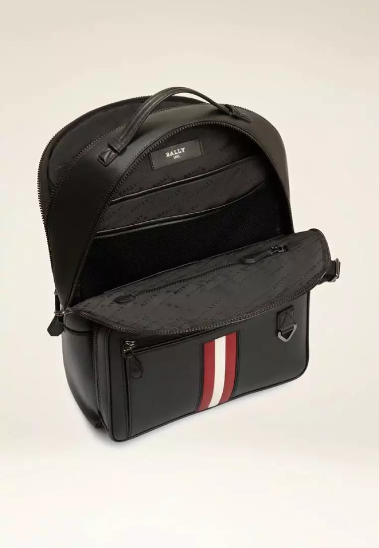 Bally Mavrick Recycled Leather Backpack In Black Red