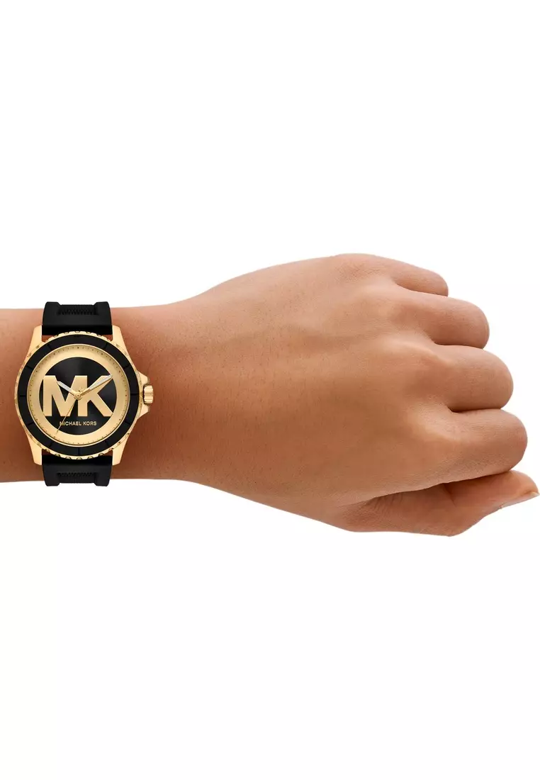 Michael Kors Women's Everest Analog Watch ( MK7537 ) - Quartz, Gold Case, Round Dial, 18 MM Black Silicone Band