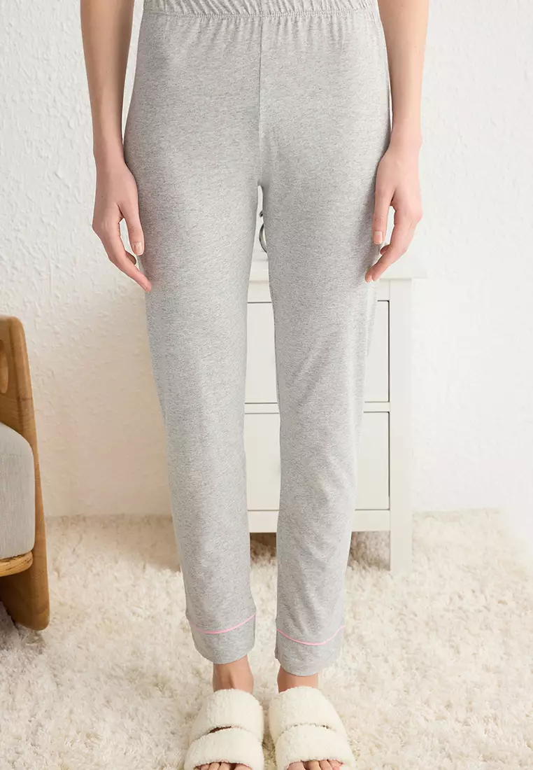 Gray Cotton Collar Lamb Printed Tight Pajama Set