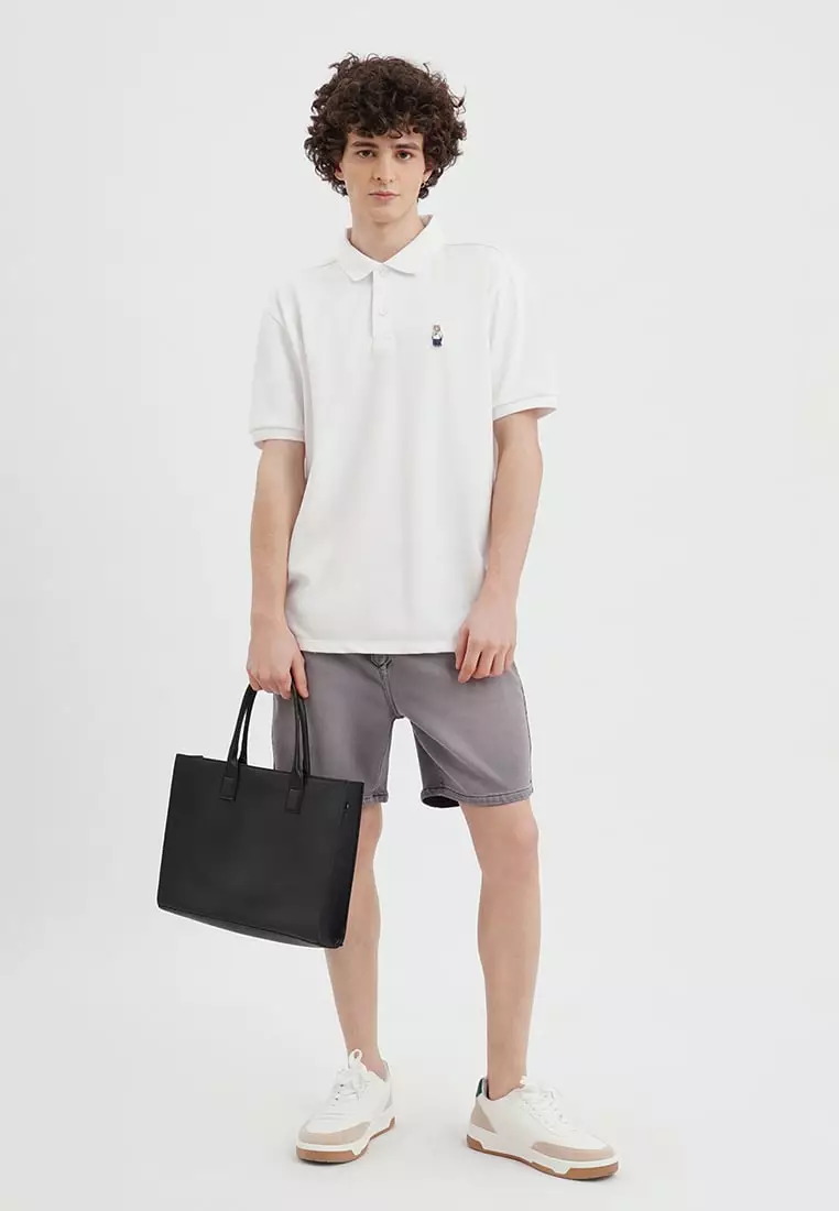Relaxed Fit Polo With Crew Bear Patch Embroidery
