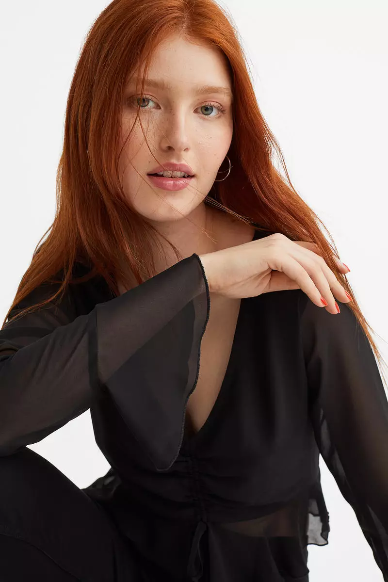 Buy H&M Drawstring-detail chiffon blouse 2025 Online | ZALORA
