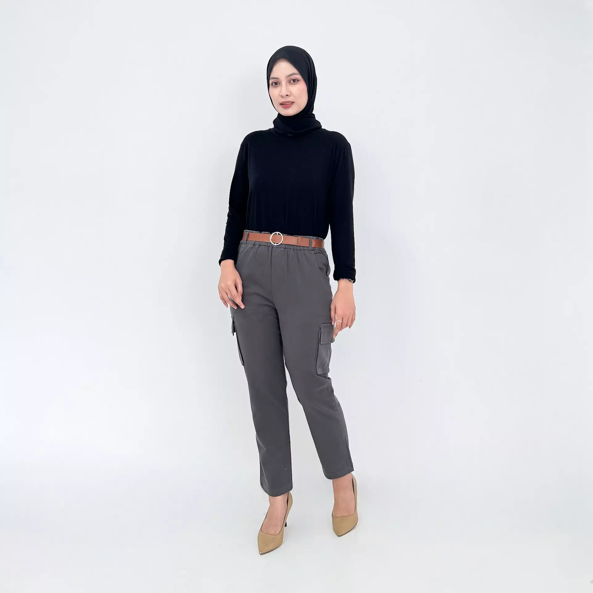 Celana Panjang Katun Wanita - Long Pant Twill Cargo - ABU TUA