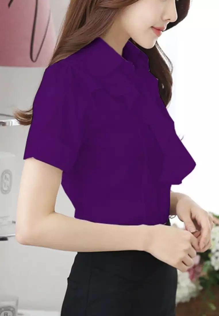 Purple short sleeve 2025 shirt womens