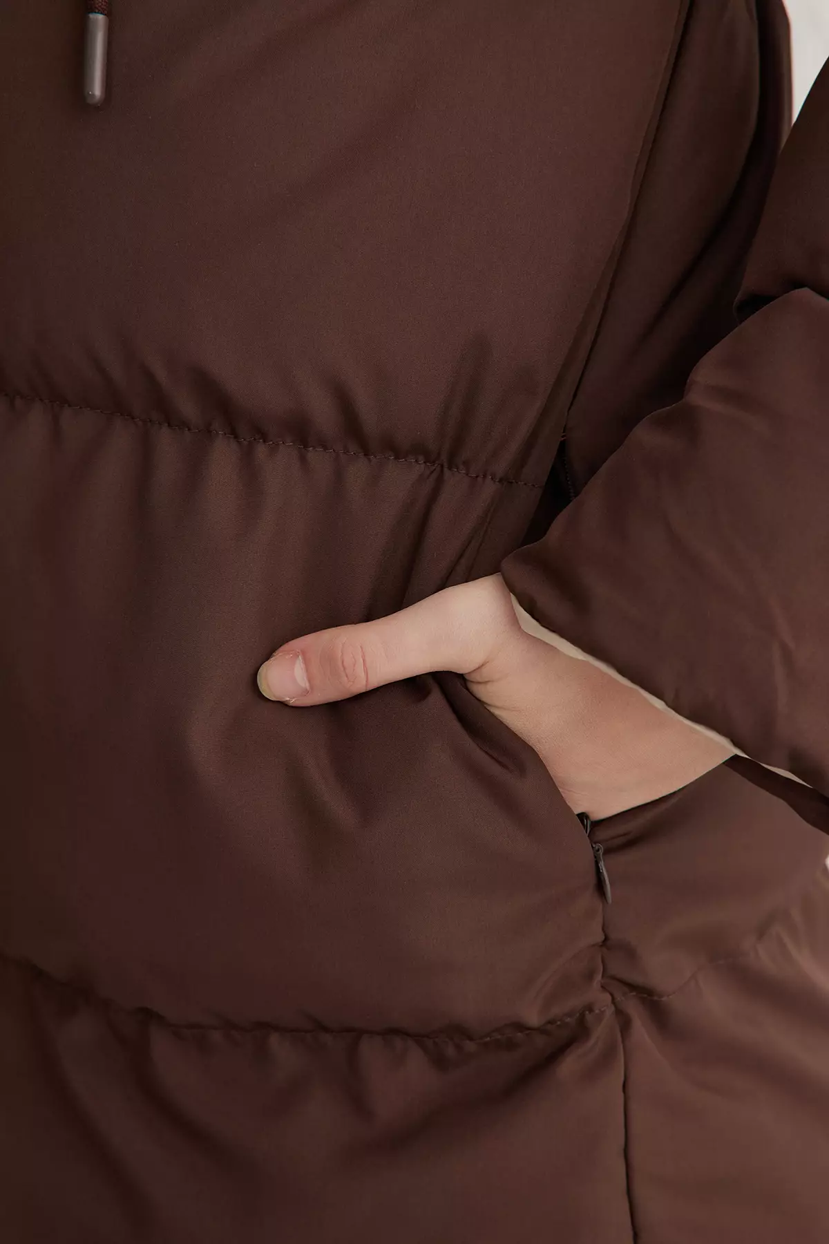 Dark Brown Ecru Double Sided Regular Fit Hooded Water Repellent Long Down Coat