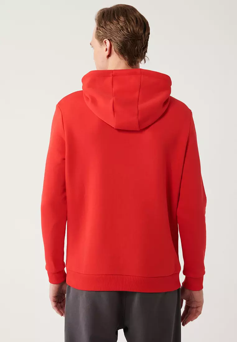 Men's Red Hooded 3 Thread Raster Kangaroo Pocket Sweatshirt A32Y1193