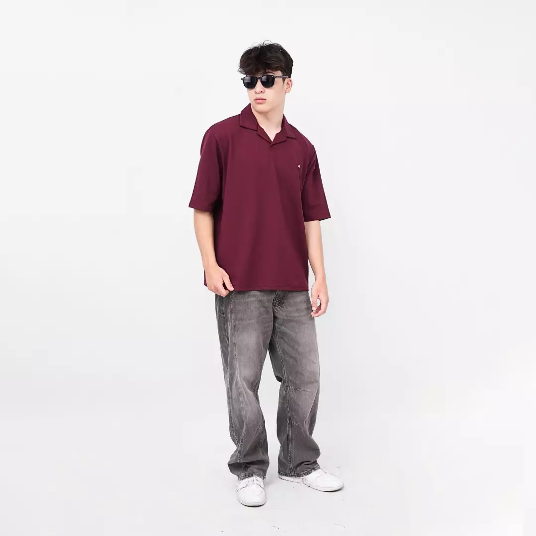 Ryusei Polo Oversize Kudo Twill Maroon