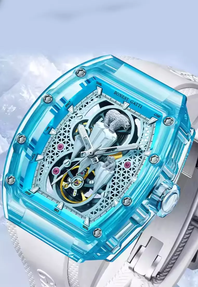 Automatic Unisex K9 Crystal Watch, Rubber Strap