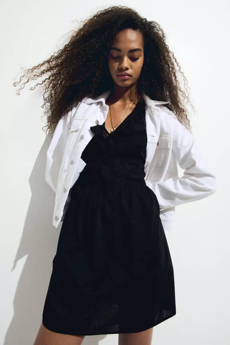 Frill-trimmed cotton dress