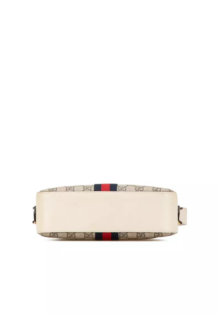 Pre-Loved Gucci Small Gg Supreme Textured Calfskin Web Ophidia Camera Bag