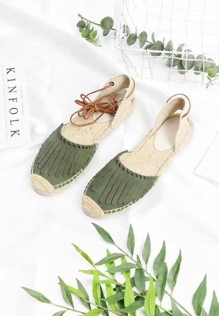 Lace Up Tassel Cow Suede Sandals HB007