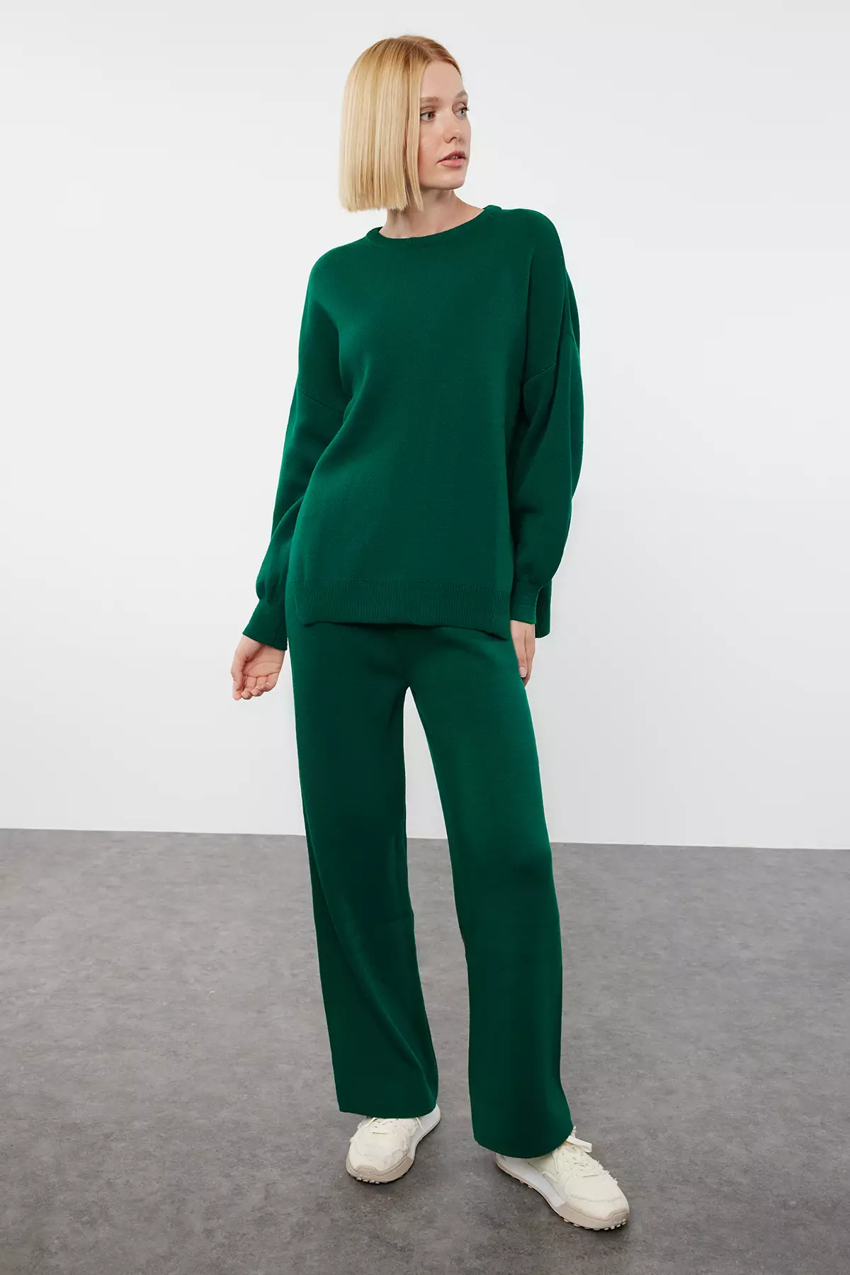 Emerald Green Balloon Sleeve Trousers Knitwear Set