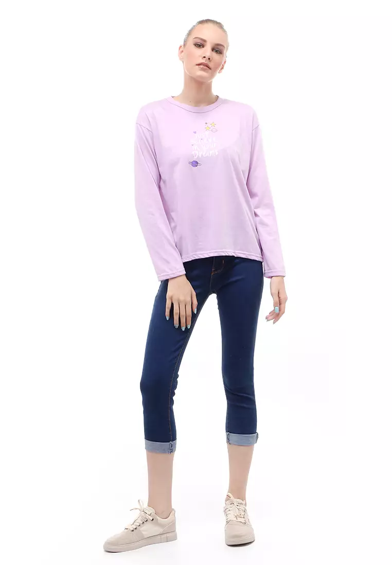Heller Kaos Atasan Wanita Oversize Motif Print Short Sleeves Relaxed Fit - Lepan Lilac