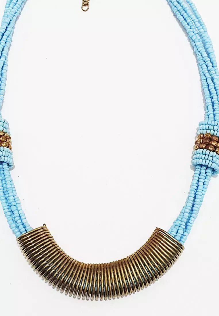 Golden Spiral Beads Necklace Kalung Wanita Manik-Manik Blue